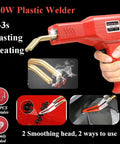 220W Plastic Welder Kit 2 In 1 Plastic Repair Set with hot stapler and soldering gun in use, showing rapid heat welding process