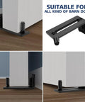 Heavy Duty Sliding Barn Door Floor Guide With Adjustable Rollers, black steel, wall-mounted for stable door operation.