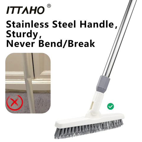 Two Pack Grout Cleaning Brush With Long Extendable Handle And Swivel V Shape Scrub Head demonstrating sturdy stainless steel pole