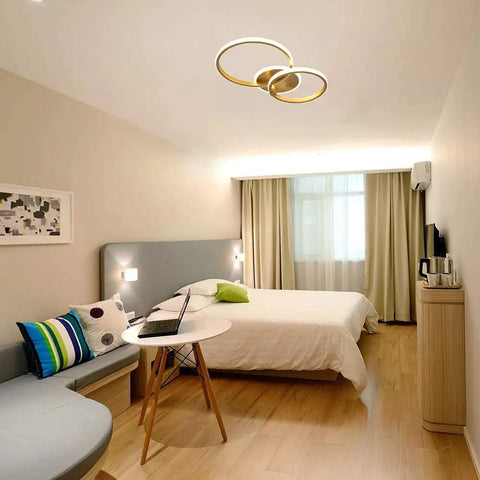 Lit Modern Ring LED Ceiling Light 40W Flush Mount Dual Gold Ring Circles For Living Room Bedroom Kitchen 6000K Cool White