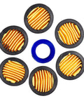 Metal Air Compressor Silencer Filter For Killer Quiet Operation, Replacement Intake Filter Elements, 6 yellow filters around blue gasket