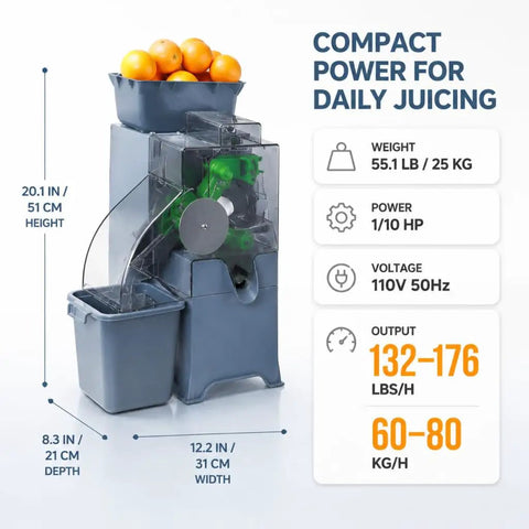 Heavy Duty Commercial Automatic Citrus Juicer Machine High Output Electric Orange Lemon Squeezer Extractor with Auto Pulp Separation, 20.1" tall.
