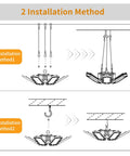 Two Pack 185W LED Garage Lights Plug In Black Hanging Shop Light With 6 Adjustable Foldable Panels installation methods