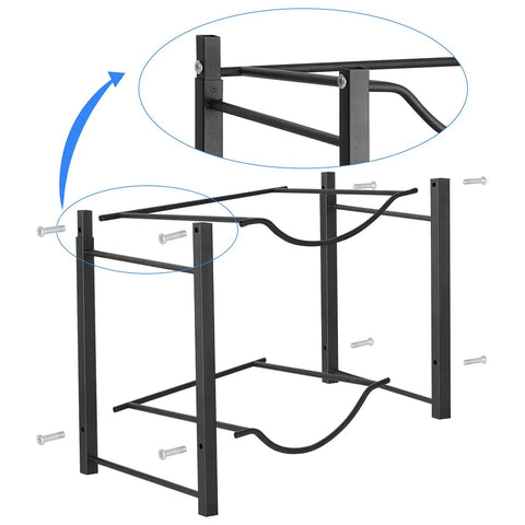 Assembly of a Four Tier 5 Gallon Water Jug Rack Stand For Home And Office, Heavy Duty Detachable Water Cooler Storage Organizer in black steel
