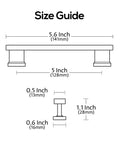 Size guide for 10 Pack Brushed Satin Nickel Cabinet Pulls With 5 Inch Hole Centers showing dimensions in inches and millimeters.