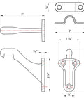Technical drawing of 3 Pack 3 Inch Beefy Heavy Duty Handrail Brackets Matte Black For Stair Railing Easy Diy Install Zinc Alloy Construction.