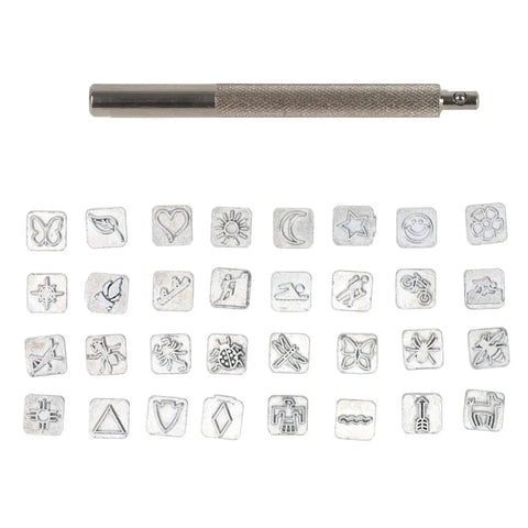 Leather Stamping Tools Pattern Kit 32 Piece Zinc Alloy Animal Punch Set for DIY leather craft and saddle making.