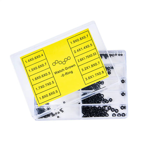 Pro Grade Rubber O Rings And Seal Washers Set For Watch Repair 500 Piece Waterproof Gasket Kit in open plastic case