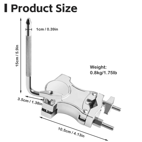 Heavy-Duty L-Rod Cowbell Mount For Drum Set, Zinc Alloy Cymbal Clamp With 360 Degree Adjustability, Rust-Resistant Durable Hardware For Studio, Stage And Practice, 15cm size