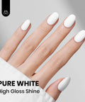 Hand with pure white gel polish from Black And White Gel Nail Polish Set 2 x 15ml HEMA Free Monochrome Aesthetics For 4th Of July Nails DIY Mani Art