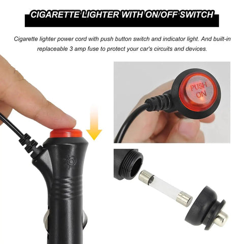 Ride Ready Cigarette Lighter To DC Power Adapter Cable With Easy Toggle Switch And Inline 3Amp Fuse for 12V 24V vehicle use