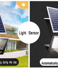 Spot Lighting Led Solar Flood Lights Outdoor, 272 LEDs 120W 8000 Lumen, solar panel with light sensor, auto charging and nighttime lighting.