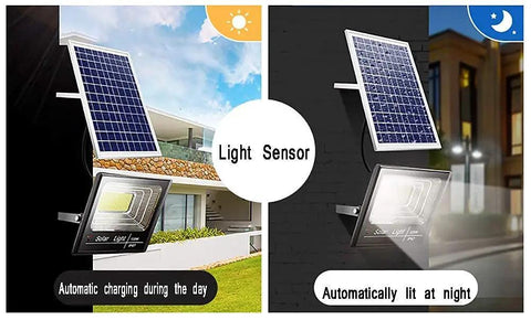 Spot Lighting Led Solar Flood Lights Outdoor, 272 LEDs 120W 8000 Lumen, solar panel with light sensor, auto charging and nighttime lighting.