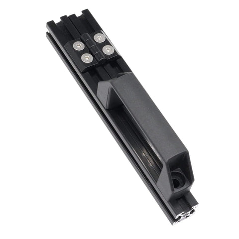 10 Series 1010 Hinge And Door Handle Kit For 1 By 1 Inch Aluminum Profiles, showing handle and pivot hinge on extrusion