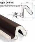 Close-up of brown kerf weather stripping door seal with foam core and slot installation; 26 ft length
