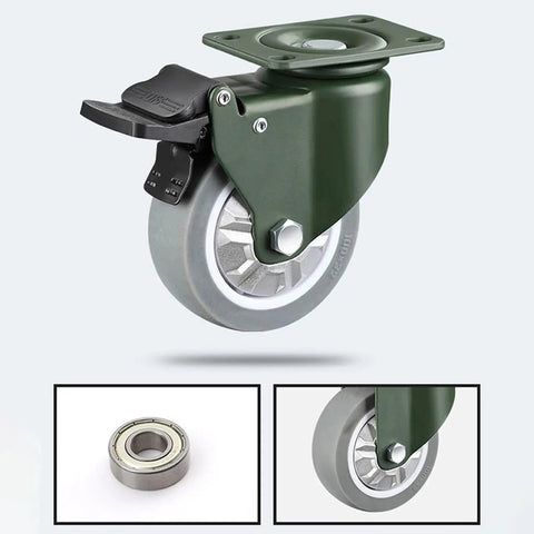 Mavvilo Heavy-Duty 3-Inch Swivel Caster Wheels for Furniture & Industrial Use with green steel plate and locking feature.
