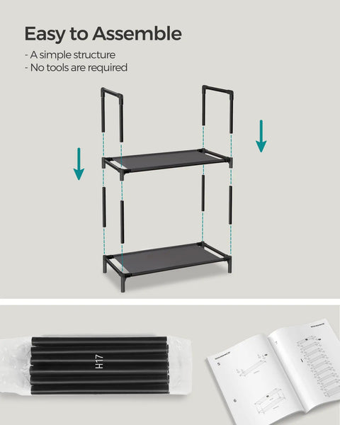 Assembly diagram for 10-Tier Tall Shoe Rack Organizer With Metal Frame And Nonwoven Shelves, Easy Assembly