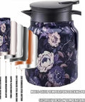 Vintage Floral Teapot With Built In Infuser And V Shaped Spout Stainless Steel Detachable Coffee Pot, multi-layer design