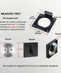 Diagram showing measurements for Deadbolt Lockout Device Block Thumb Turn Kid Safe, Child Proof Safety Cover For Dead Bolt.