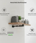 Heavy Duty Black Metal Wall Shelf Bracket For Floating Shelves In Garage Kitchen Workshop Storage L Shaped With Pre Drilled Holes, installed.