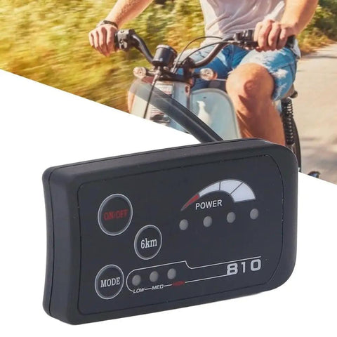 810 LED E Bike Display Panel 36V and 48V With 4 Wire SM Plug on a bike, showing power readout