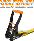 Heavy Duty Car Tie Down Straps Kit With Snap Hooks, 4 Pack, 2 Inch Wide By 114 Inch Long, Break Strength 10,000 Lbs, Ratchet Detail