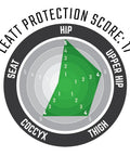Impact Shorts 3DF 5.0 Black XXL protection score chart for hip, thigh, coccyx, seat, and upper hip areas with score 17.
