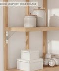 Stainless Steel L Shaped Wall Bracket Heavy Duty Shelf Support For Kitchen Storage with white jars and boxes