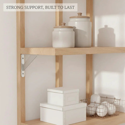Stainless Steel L Shaped Wall Bracket Heavy Duty Shelf Support For Kitchen Storage with white jars and boxes