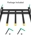 Beefy Heavy Duty Clamp On Pallet Forks Attachment For Skid Steer Loaders Up To 2500 Lbs Capacity showing five debris forks