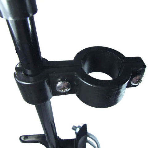 Close-up of Rugged Push Style Pool Gate Latch For Chain Link Fences, showing durable black plastic and mounting screws.