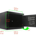 Digital Security Safe Box With Electronic Lock And Key Access, Compact Cash Jewelry Safe For Home Office Or Hotel, open view with dimensions.