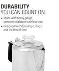 3 Cup Percolator Coffee Pot In Glacier Stainless Steel With Silicone Handle For Camping, Backpacking, Travel, RV And Hunting Trips Stove Safe Brew Maker