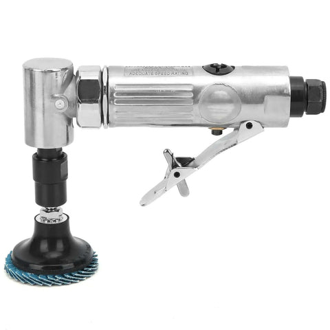 Beast Pro Grade Pneumatic Engraving Tool With 90 Degree Bend High Speed Air Die Grinder, side view with polishing disk attached.