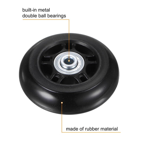 Close-up of a single rubber wheel with built-in metal double ball bearings from the Replacement Luggage Wheels 70x24mm Kit.