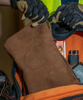 Top-Grain Leather Tool Pouch With Zipper Closure 12.5 Inch Brown Built Tough For Pliers And Wrenches Heavy-Duty Stitching inside a tool bag