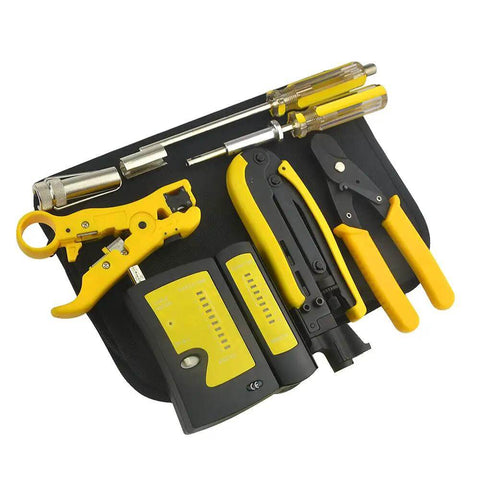 Multifunction Coax Cable Crimping Tool Kit With Stripper And Tester For RG6 RG59 RG11 Coax Cables, Pro Grade Steel, on black case