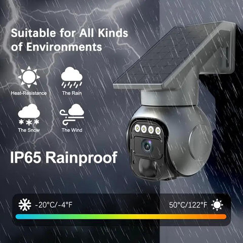 Rugged Wireless Solar Security Camera With 4G Lte Upload And Crisp Five Megapixel Clarity For Yards And Work Sites featuring IP65 rainproof design.