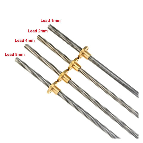 Pro Grade High Precision Ball Screw Nut End Kit With T8 Lead Screw, showing 1mm to 8mm leads, carbon steel.