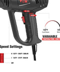Close-up of Heavy Duty 1800W Hot Air Gun Kit with Dual Temperature Settings, showing handle and temperature control features.