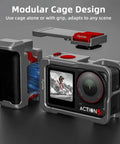 Grip Kit For DJI Action 5 Pro 4 3 With Cage, Handle Holder Bundle, featuring modular cage design and slip-proof DSLR-style grip