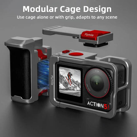 Grip Kit For DJI Action 5 Pro 4 3 With Cage, Handle Holder Bundle, featuring modular cage design and slip-proof DSLR-style grip