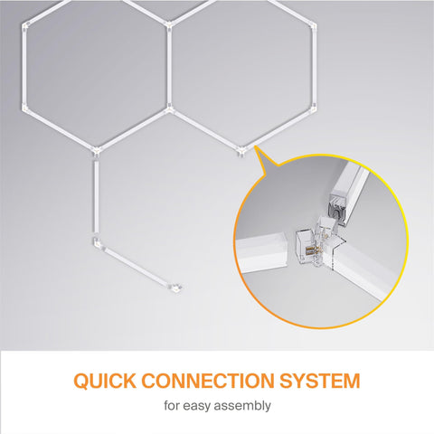 Quick connection system for Five Grid Hexagon LED Garage Light System 200W 17280 Lumen Daylight 6500K Hella Bright Glare Free Ceiling