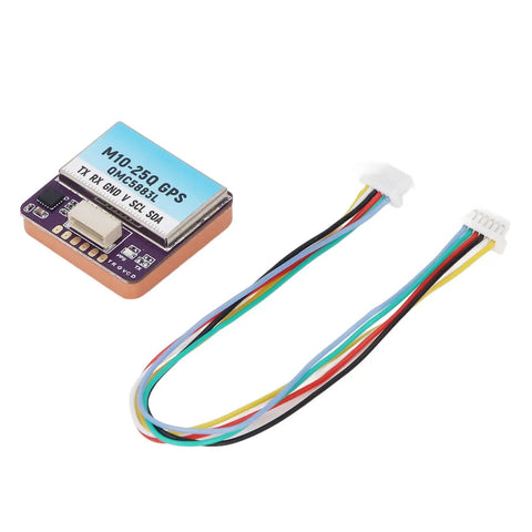 M10-25Q Pro Grade GPS Module for FPV Racing Drones with wiring; compact 25x25mm module, high sensitivity tracking, 72 channels.