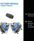 Front and Rear Wheel Hub and Bearing Assembly Pair for Chevy Vehicles with 34mm Axle Nut Socket Included, shown with kit parts.