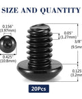 Top Shelf 1 4 20 X 3 8 Button Head Socket Cap Bolts 304 Stainless Steel 18 8 Black Oxide 20 Pack With Hex Driver close-up showing dimensions.