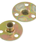 16 Pack One Quarter Inch Twenty Brad Hole T Nuts With Round Base, carbon steel, galvanized, flange insert, female thread