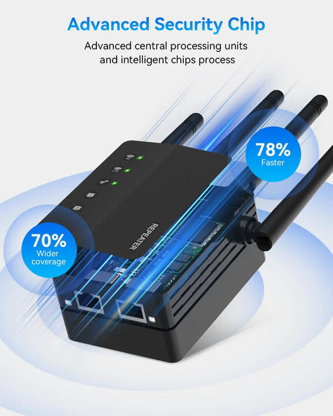 1200Mbps Dual Band WiFi Extender For Home And Outdoor Use 5GHz And 2.4GHz Signal Booster 12880 Sq Ft Coverage Supports 105 Devices