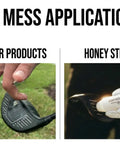 Comparison of Anti Slice Golf Gel, no mess applicator, showing clean application on club compared to messy alternative