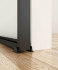 Close-up view of Frosted Glass Barn Door 30In By 84In With Top Mounted Hardware Kit Soft Close Black Carbon Steel Frame Tempered Glass Sliding Door Easy Assembly Privacy On Point Modern Look